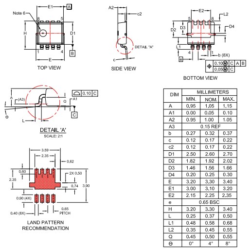 Mechanical Drawing - onsemi NVTYS020N08HL Power MOSFET